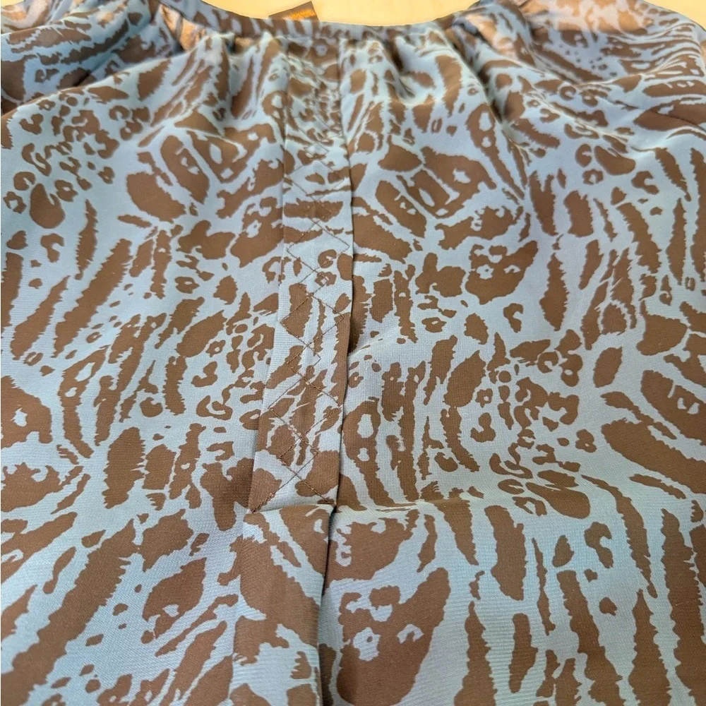 Grace Elements Blue/Blck Animal Print Long Sleeve Roll-Up Tab Blouse Size XL